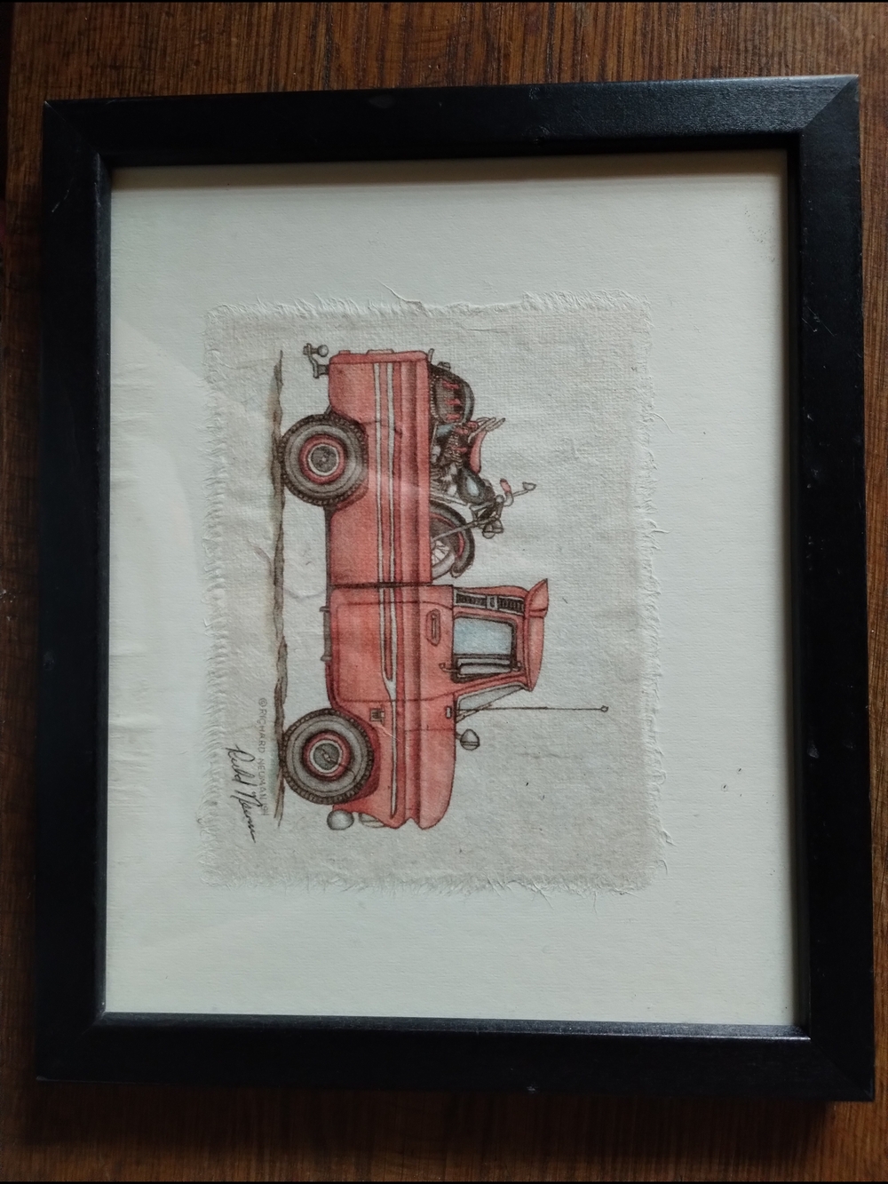 Framed Red Vintage Truck Art By Paul Newman